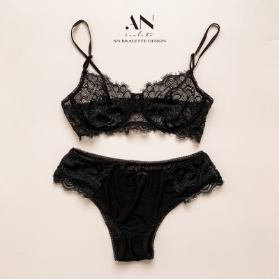 Set đồ lót gọng ren mi đen