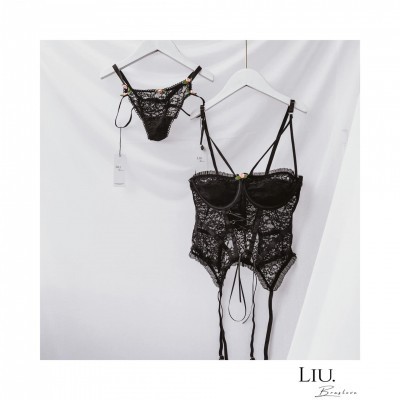 Set áo corset kèm chip màu đen