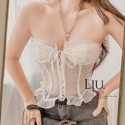 Áp corset ren bèo lai trắng