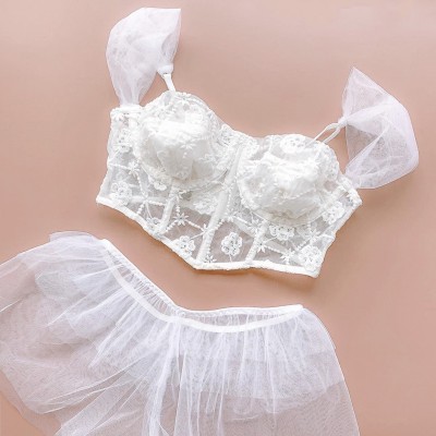 Áo corset gọng ren thêu trắng
