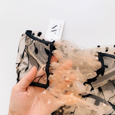 Áo corset lưới bi mix lá