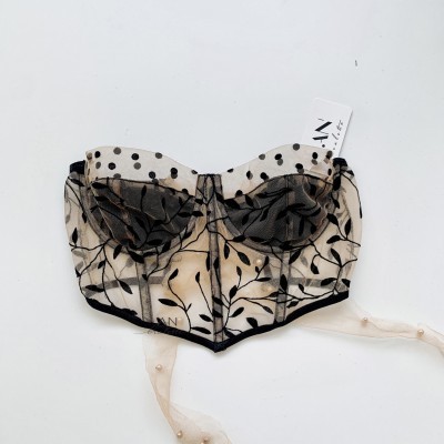 Áo corset lưới bi mix lá