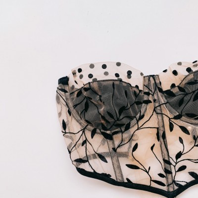 Áo corset lưới bi mix lá